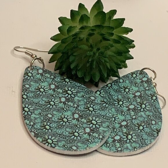 Turquoise Earring, Flower Earrings, Boho Earrings, Turquoise Boho Earring, Gift - Picture 1 of 9